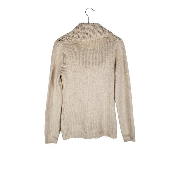 Anthro Angel of the North Cowl Sweater Chunky Waffle Knit Tan Cream Size Medium - Picture 2 of 7